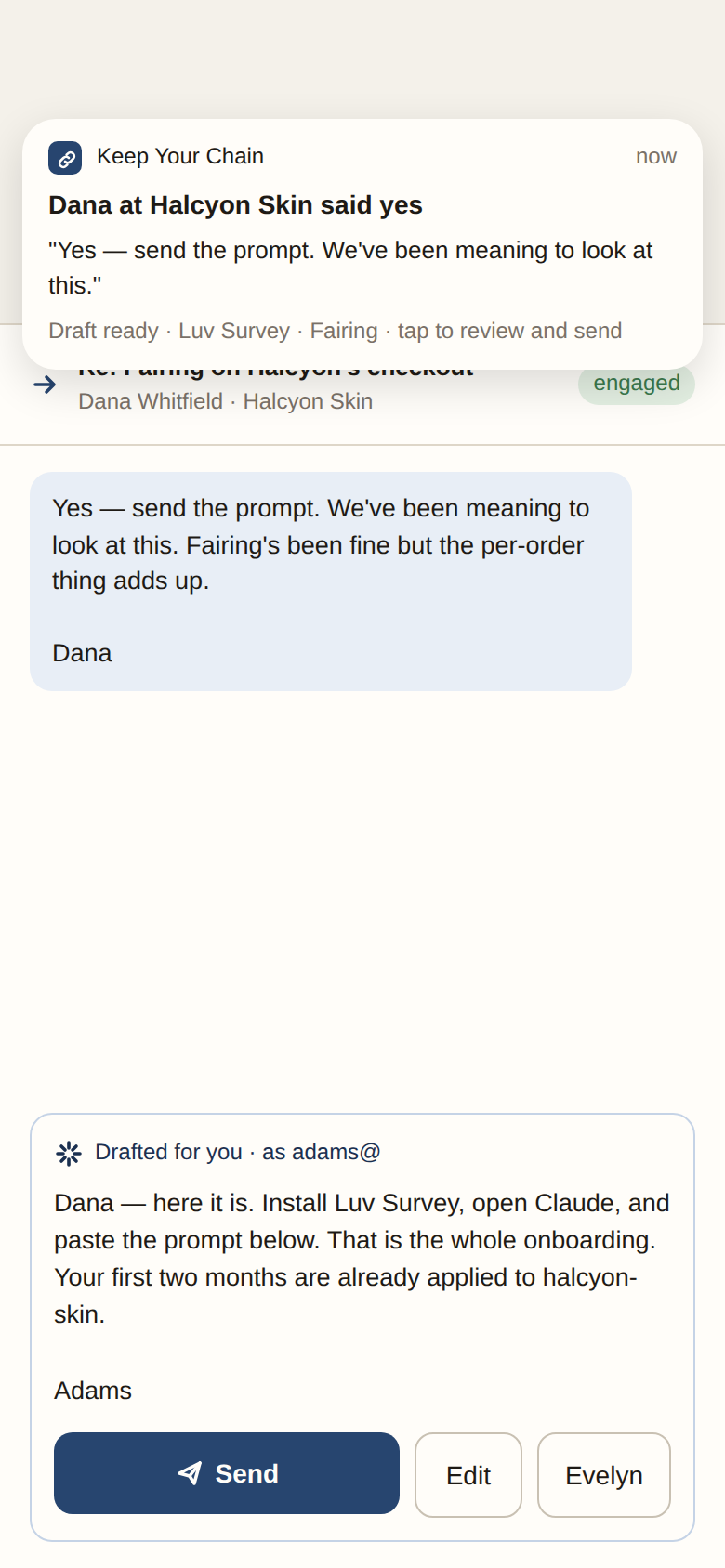 Phone alert with drafted reply